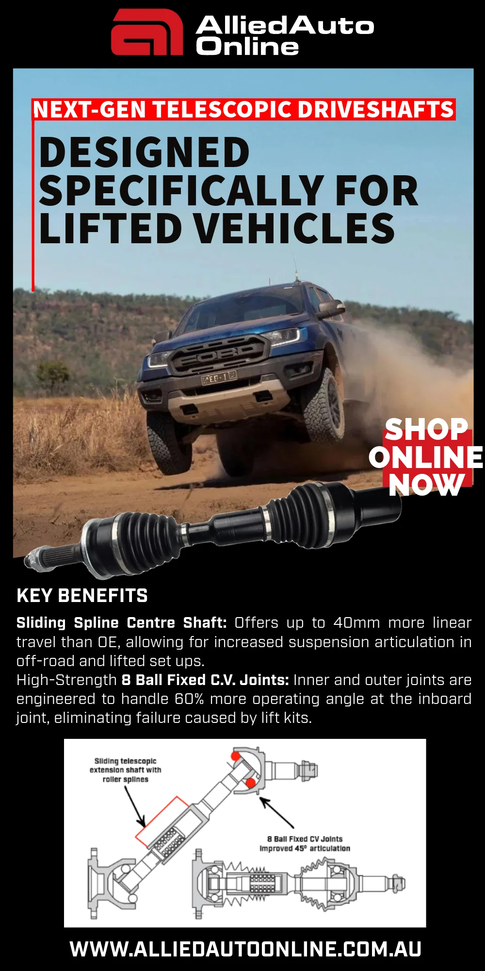 Extending Drive Shaft for Toyota Hilux KUN26R 1GRFE, GGN25R 1KDFTV 2005-2015 - Image 2